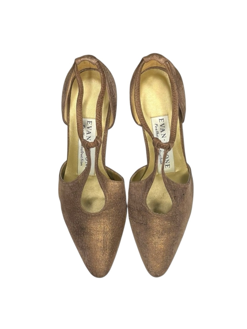 Vintage: Evan Picone 𖣊 T Strap D’Orsay Heels 𖣊 Textured Metallic Bronze 𖣊 7M - Picture 9 of 16